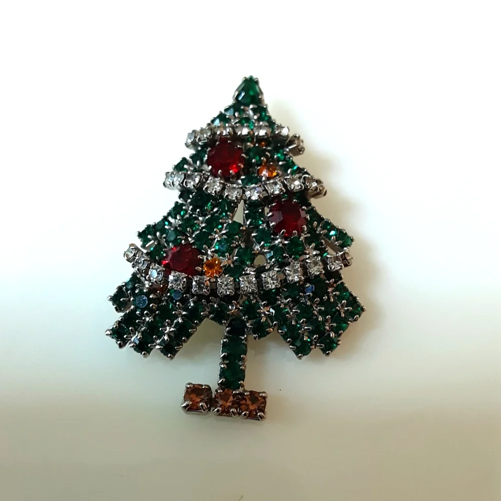 EISENBERG ICE Christmas Tree Rhinestones Dangling Garland Brooch